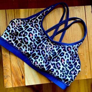 Wear It To Heart Blue Leopard Sports Bra